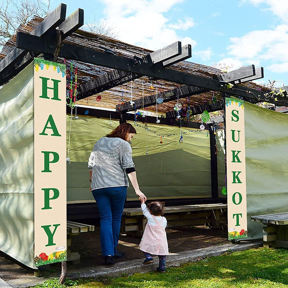 Happy Sukkot Porch Banner Sukkah Etrog Jewish Holiday Celebration Front Door Sig