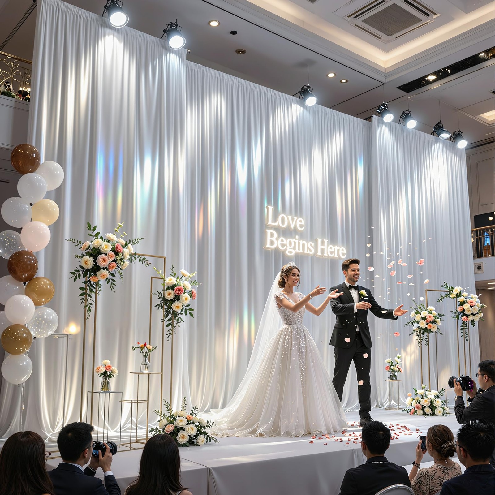 40x10ft White Glitter Backdrop Curtain for W5 x H10′(8 Panels),