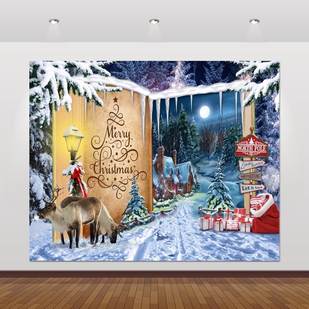 Winter Wonderland Christmas Backdrop 10X8Ft North Pole Forest Fairy Story Book S