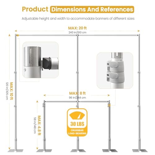 10ft x 20ft Adjustable Backdrop Stand Kit – Heavy Duty Pipe and Drape Stand