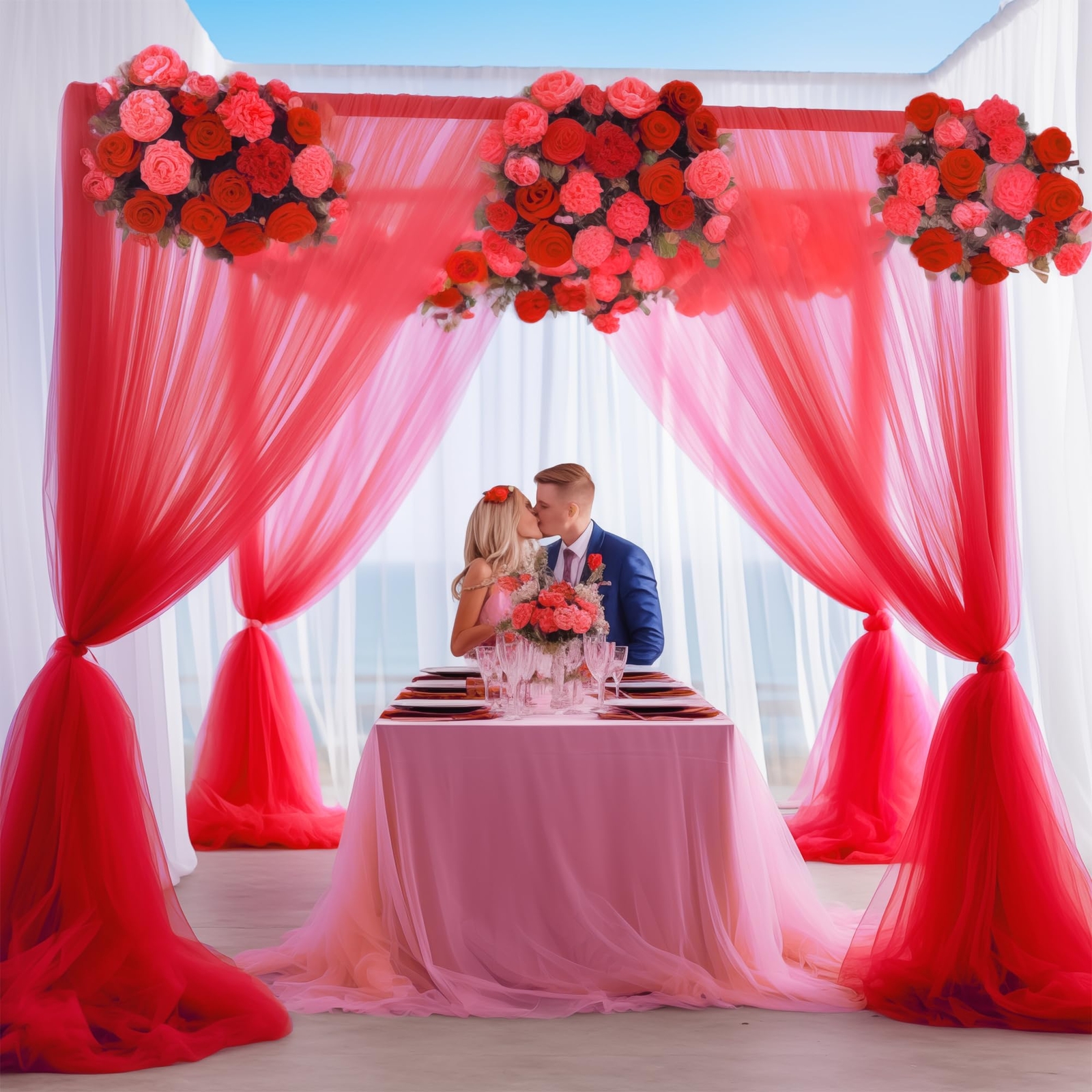 10×10 Red Tulle Backdrop Curtains for Parties Sheer Backdrop Curtain Wedding …