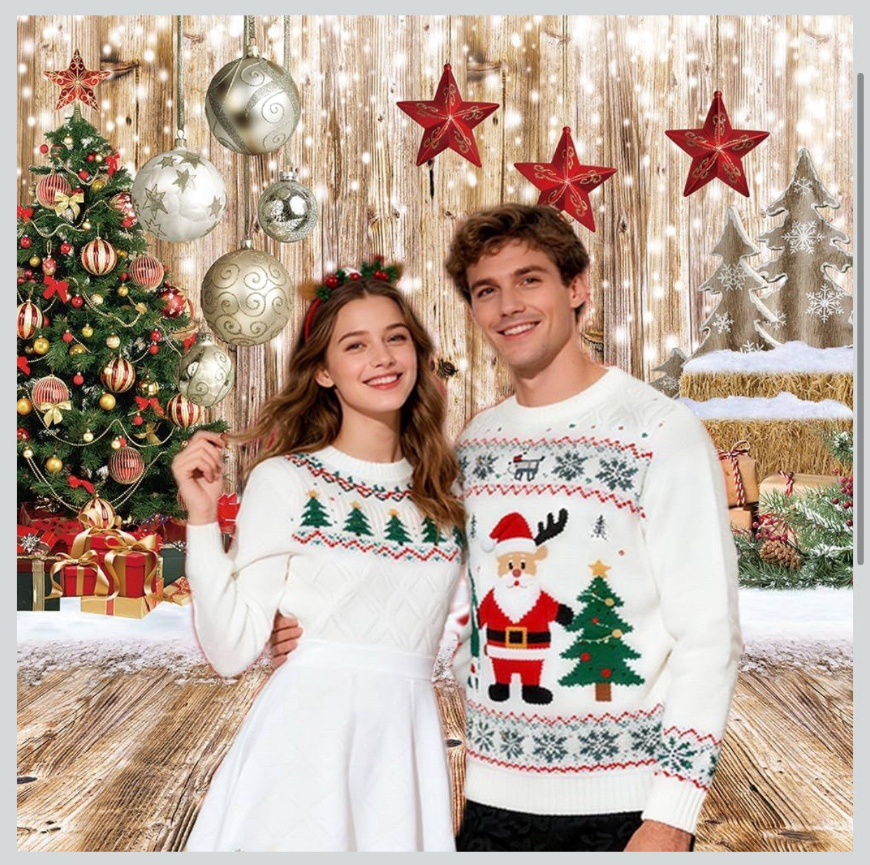10’X10ft. Rustic Christmas Family photo Background backdrop- Snow, Tree, Gifts