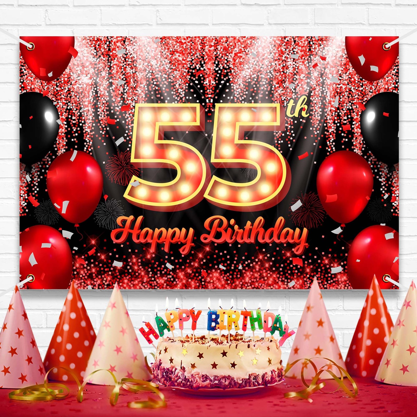 Happy 55Th Birthday Banner Backdrop Party Decoration Supplies Booth Background
