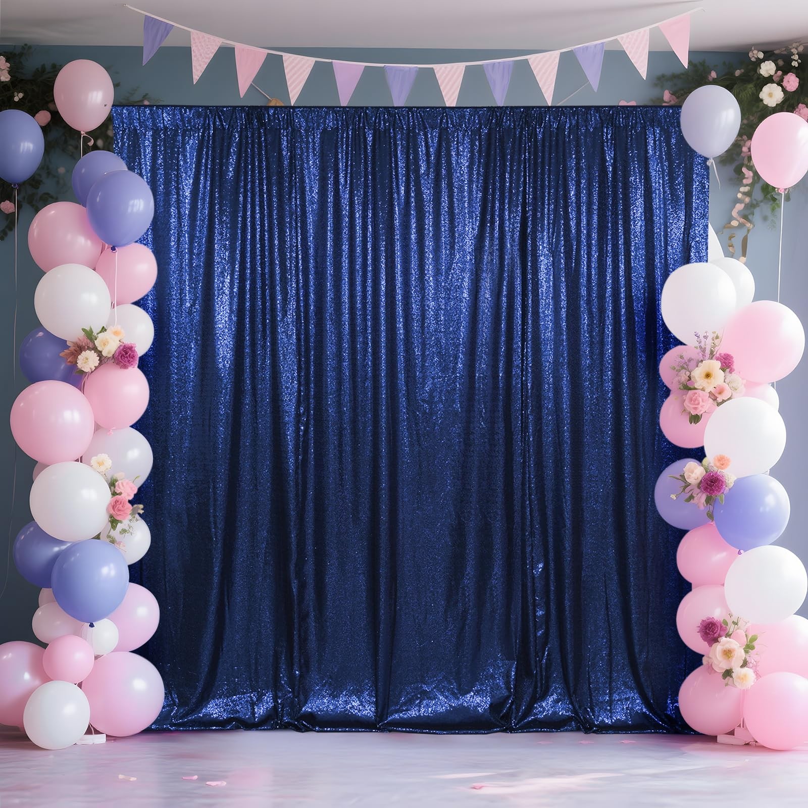 7x7ft Navy Blue Sequin Backdrop, High Density Non-Transparent Glitter Curtain…