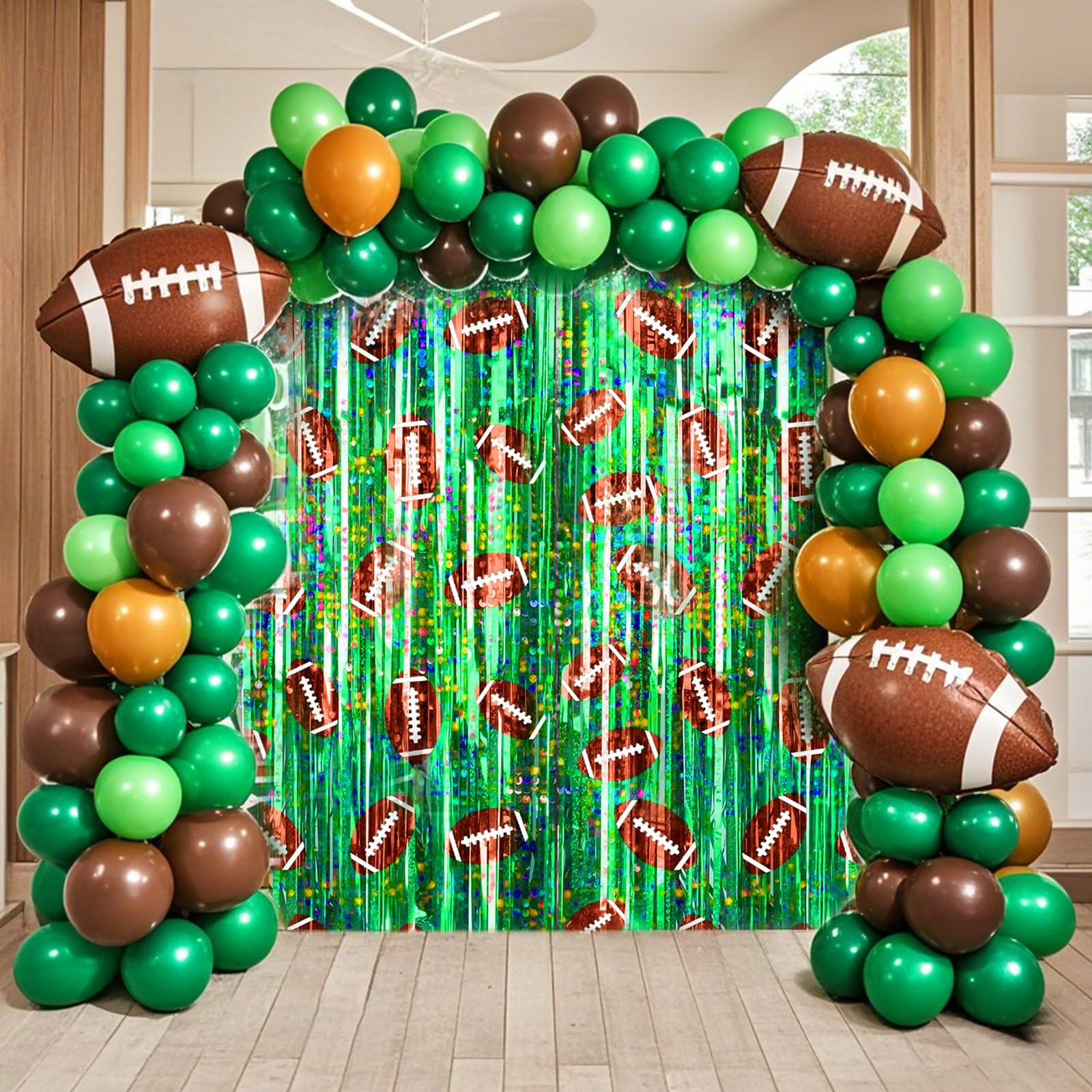 2 Pack Football Party Decorations Tinsel Backdrop Football Foil Fringe Curtains