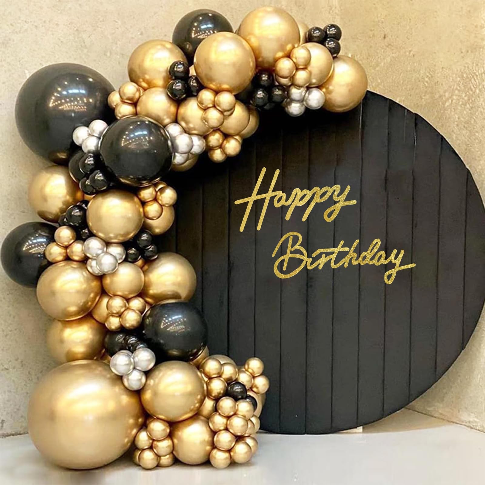 TONIFUL Happy Birthday Sign for Backdrop 16 inches x 7.8 inches, Glitter Gold
