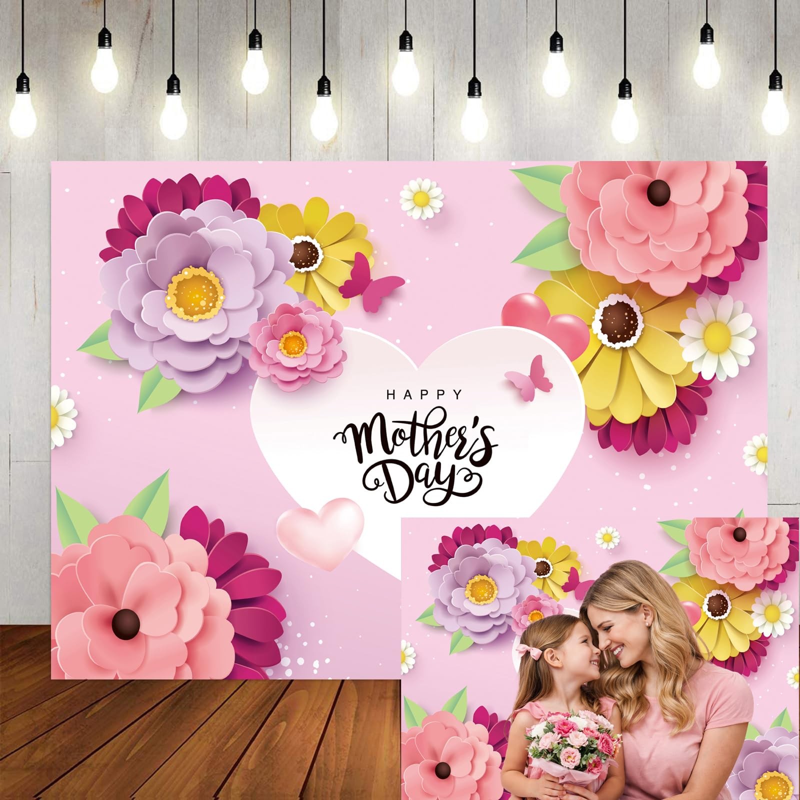 7x5ft Happy Mother’s Day Photo Backdrops Thanks Mother Party Photoshoot Backdrop