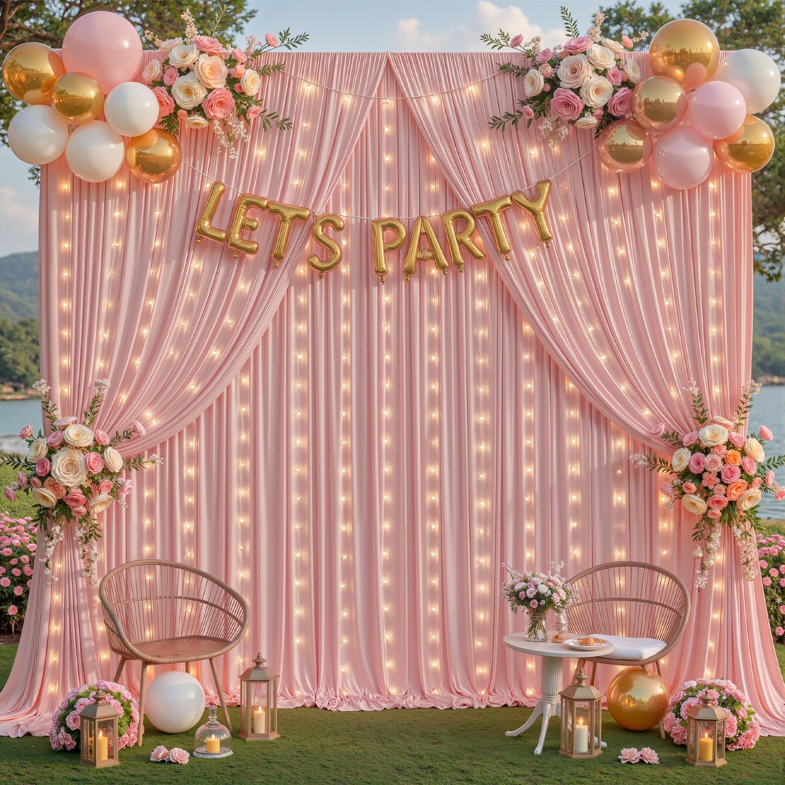 10 Panles Dusty Rose Backdrop Curtains – W4′ x H10′(10 panels),