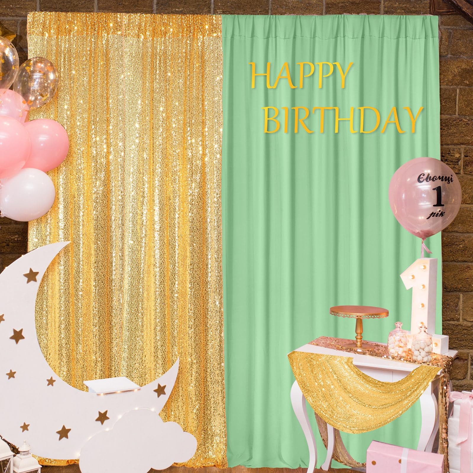 4 Panels Backdrop Curtains 2 Pcs 4 x 10 ft Sequin Glitter 2 Pcs 7 x 10 ft Chi…