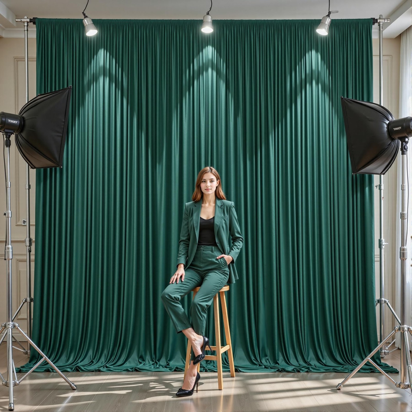 10 Panels Hunter Green Backdrop Curtains W4′ x H10′(10 panels),