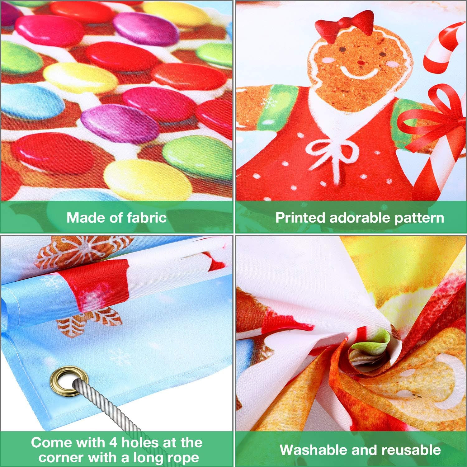 Gingerbread Christmas Backdrop Sweet Holiday Scene XL Fabric Photo Booth Banners