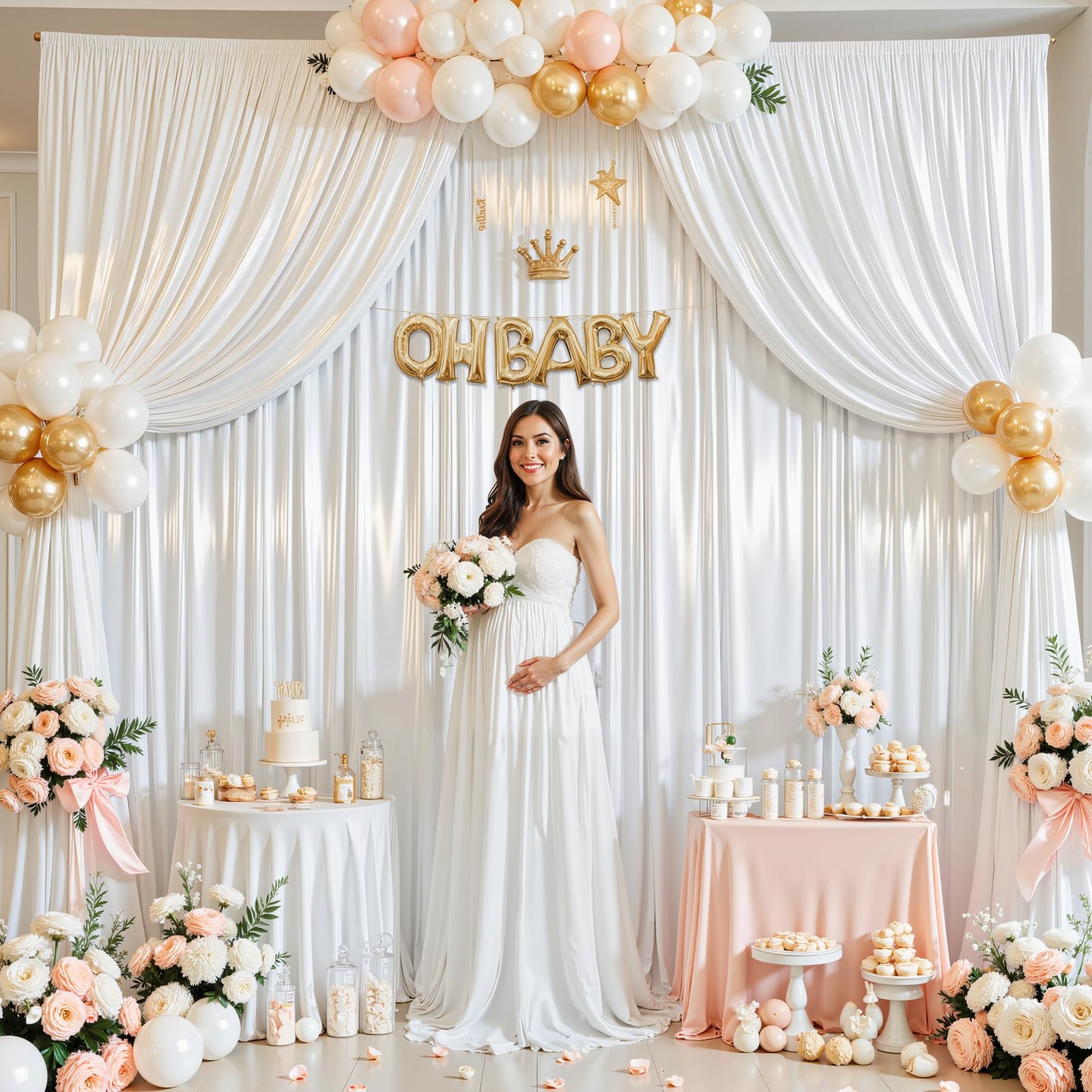 40x10ft White Glitter Backdrop Curtain for W5 x H10′(8 Panels),