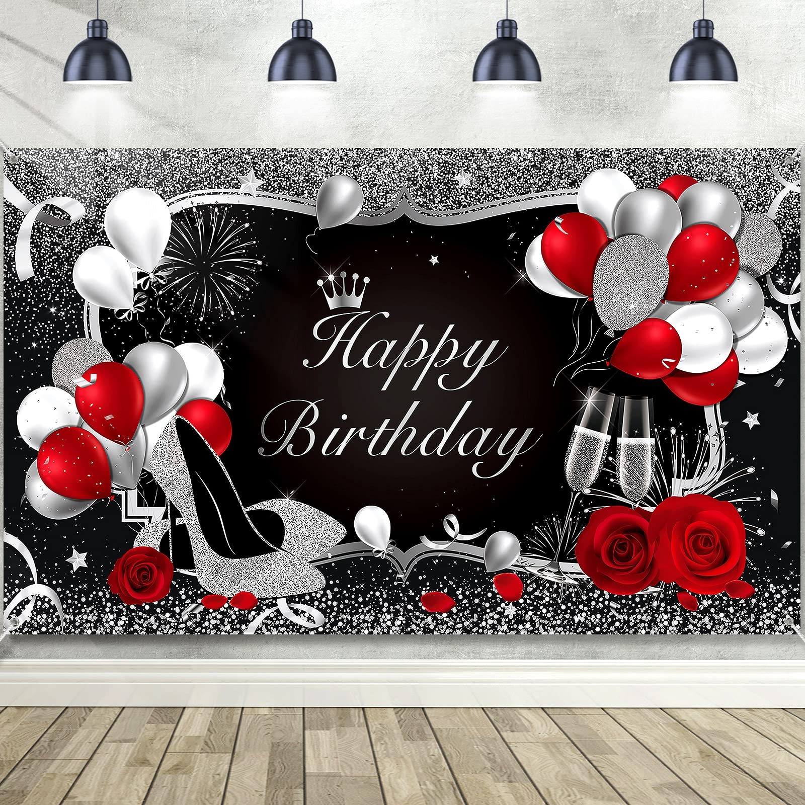 Irenare Happy Birthday Banner Red Backdrop Large, Rose