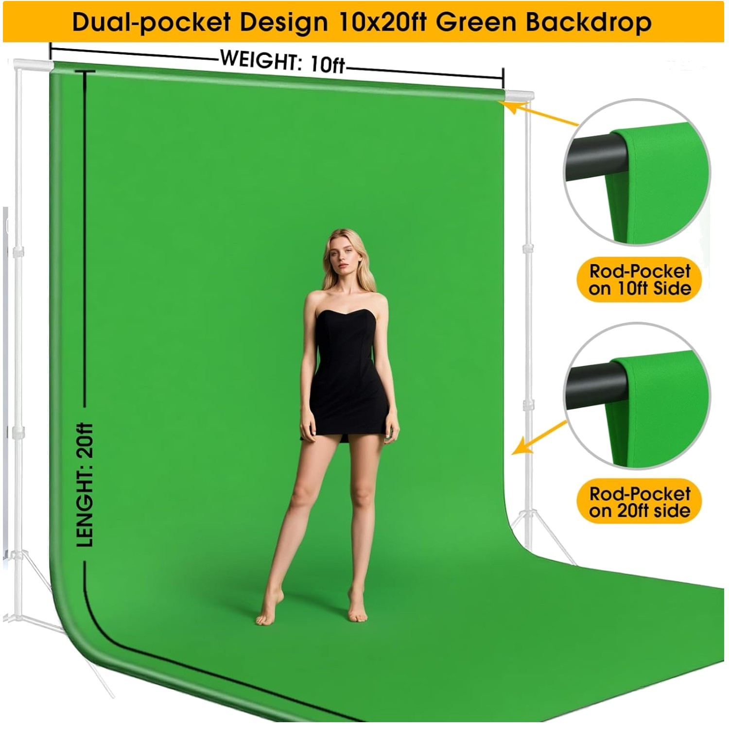 Thick Polyester Green Screen 10x20ft for Professional Shoots