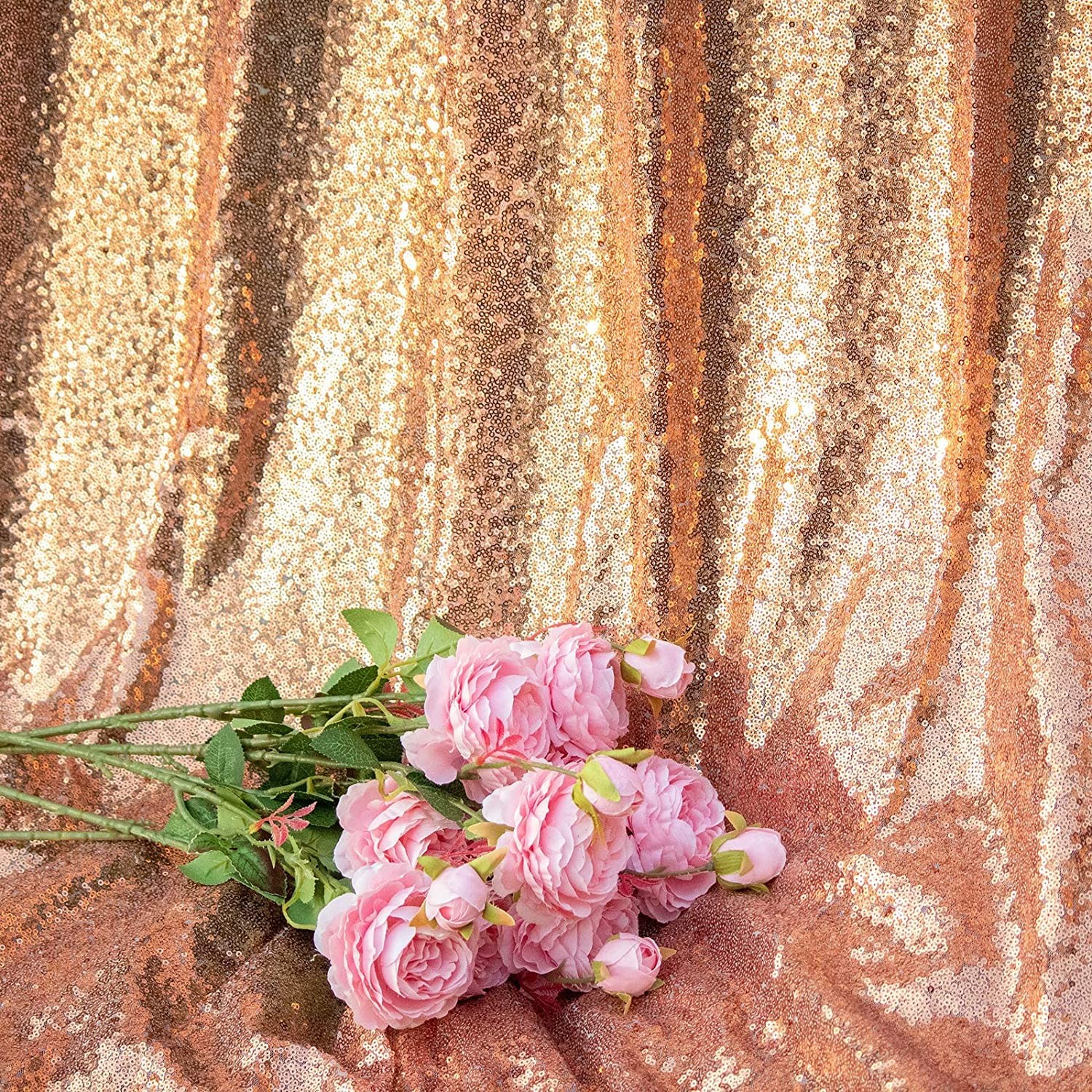 Rose Gold Sequin Backdrop Curtain Panel Drape Party Photo Background 8x8ft