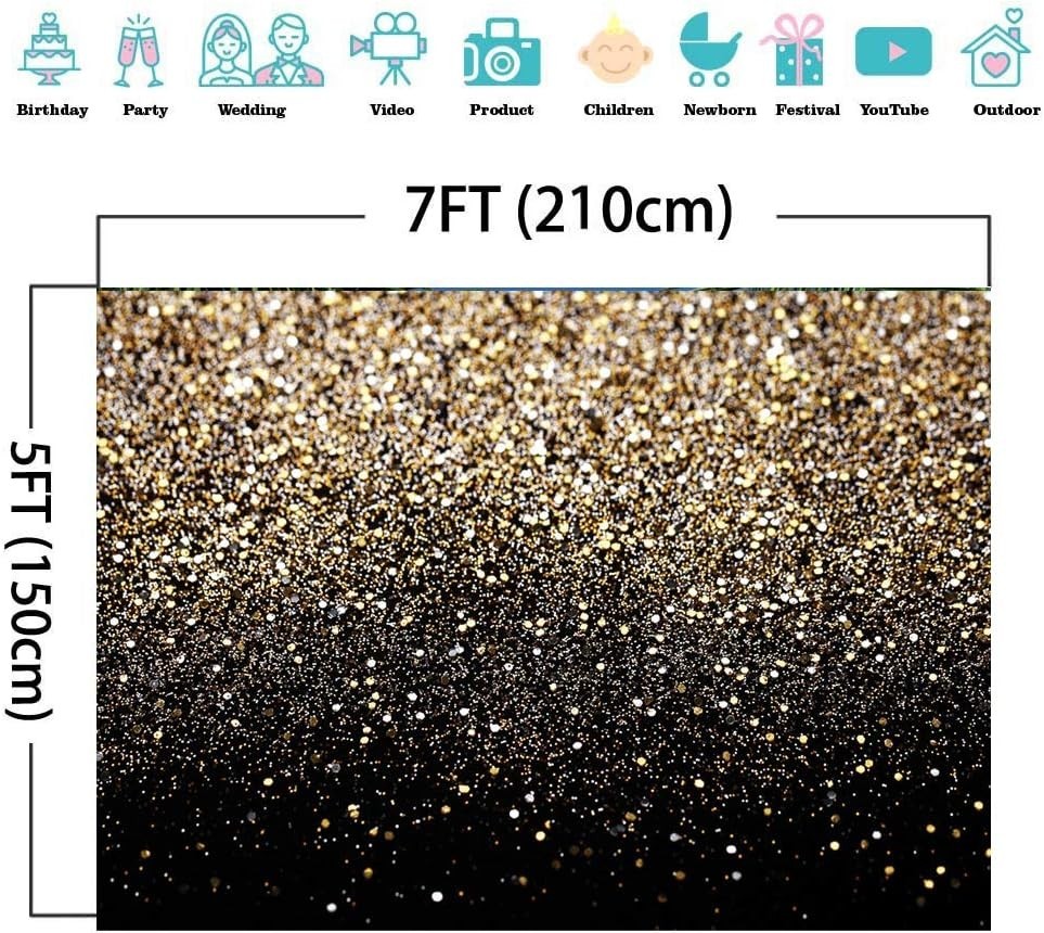 Chic Black and Gold Backdrop 7FTx5FT – Ideal for Parties and Studio Photography