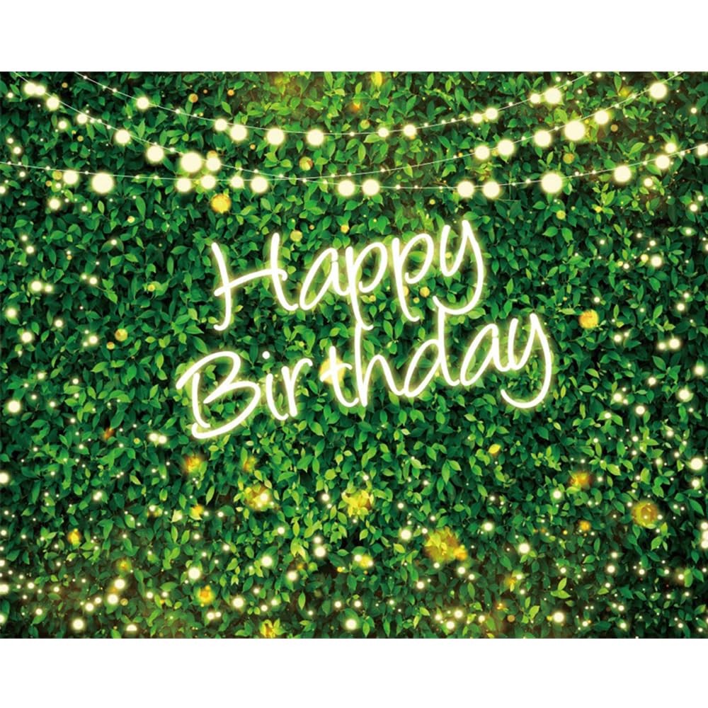 10x8FT Greenery Happy Birthday Backdrop Green Grass Spring Photo Background