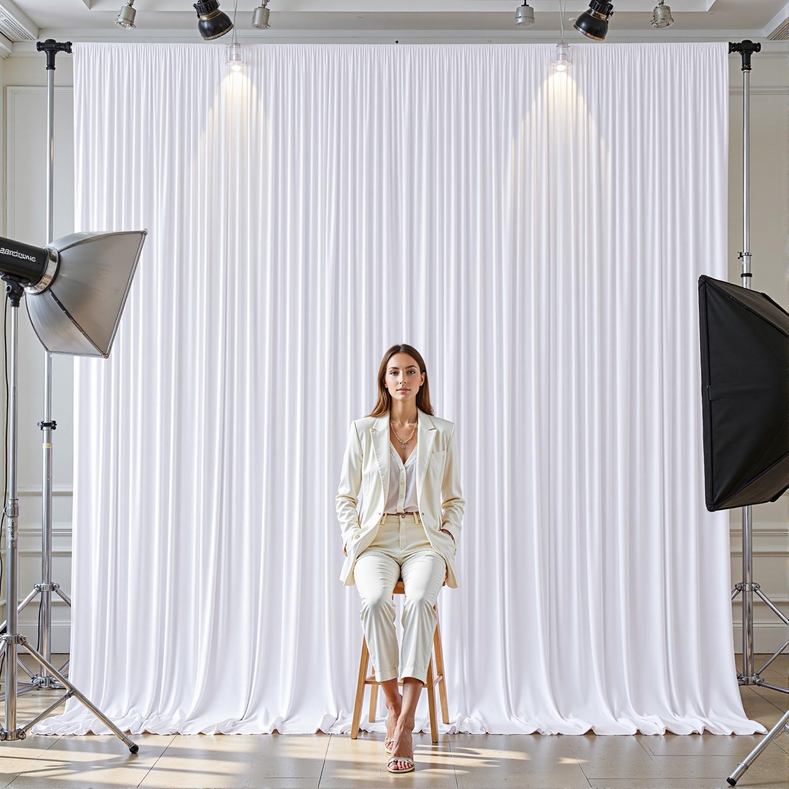 10 Panels White Backdrop Curtains – Wrinkle Free W4′ x H10′(10 panels),