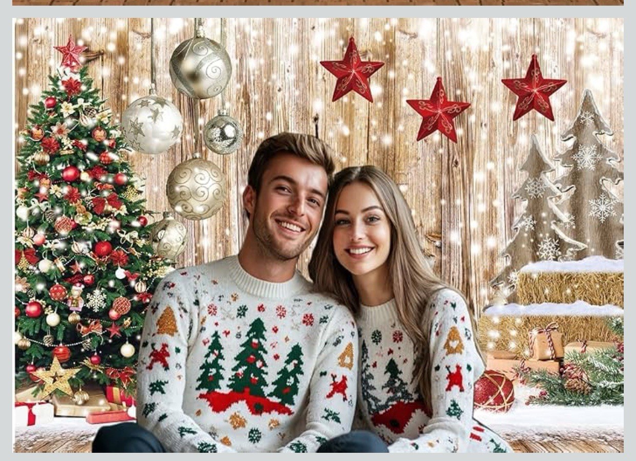 10’X10ft. Rustic Christmas Family photo Background backdrop- Snow, Tree, Gifts