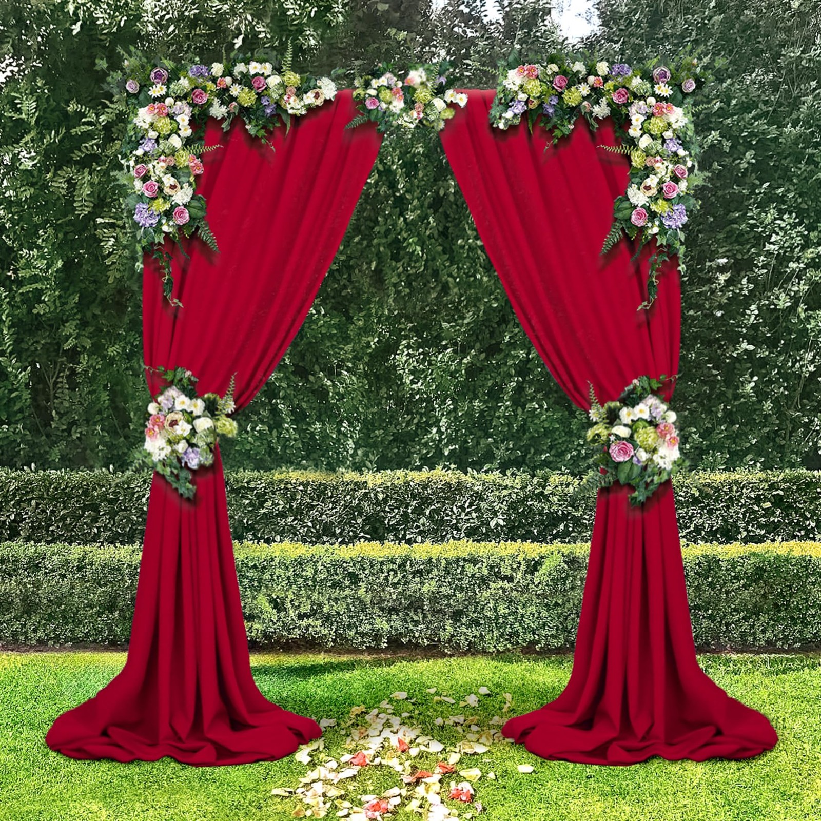 2 PCS 5x7ft Red Backdrop Curtains WrinkleFree For Wedding Photography