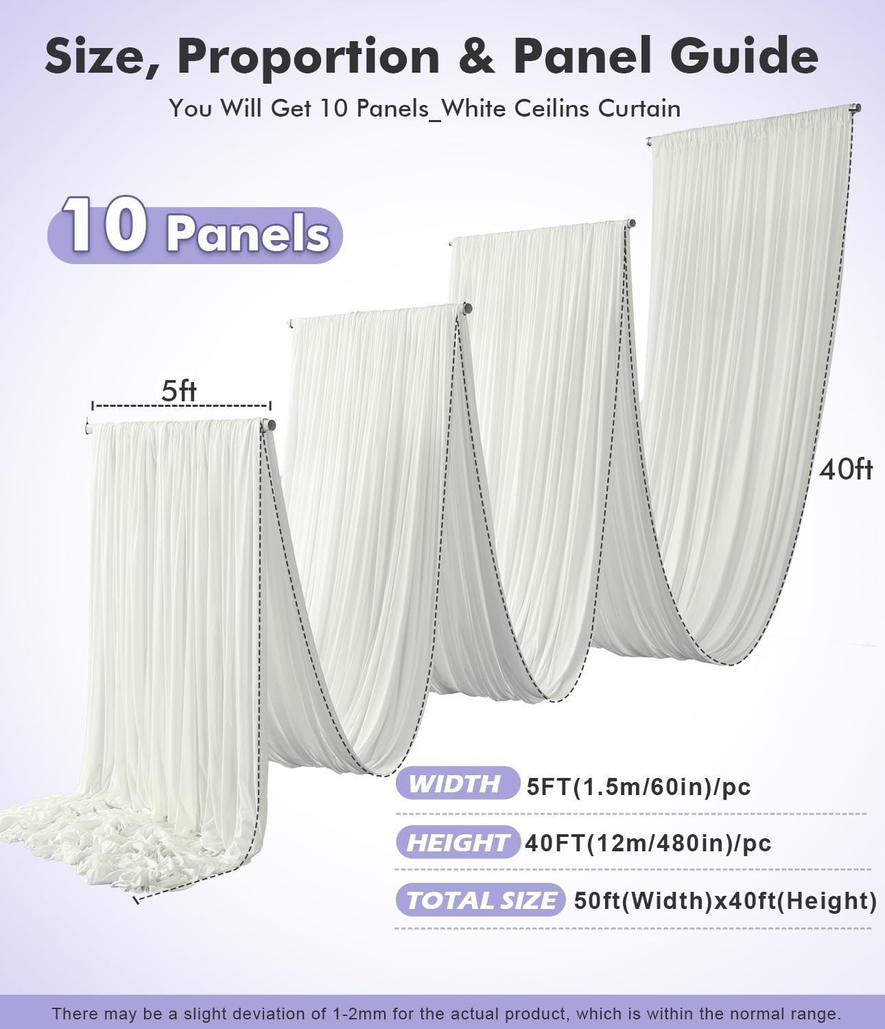 Domova 50ft x 40ft Ivory Ceiling 50FTx40FT (W5’xH40′, 10 Panels),