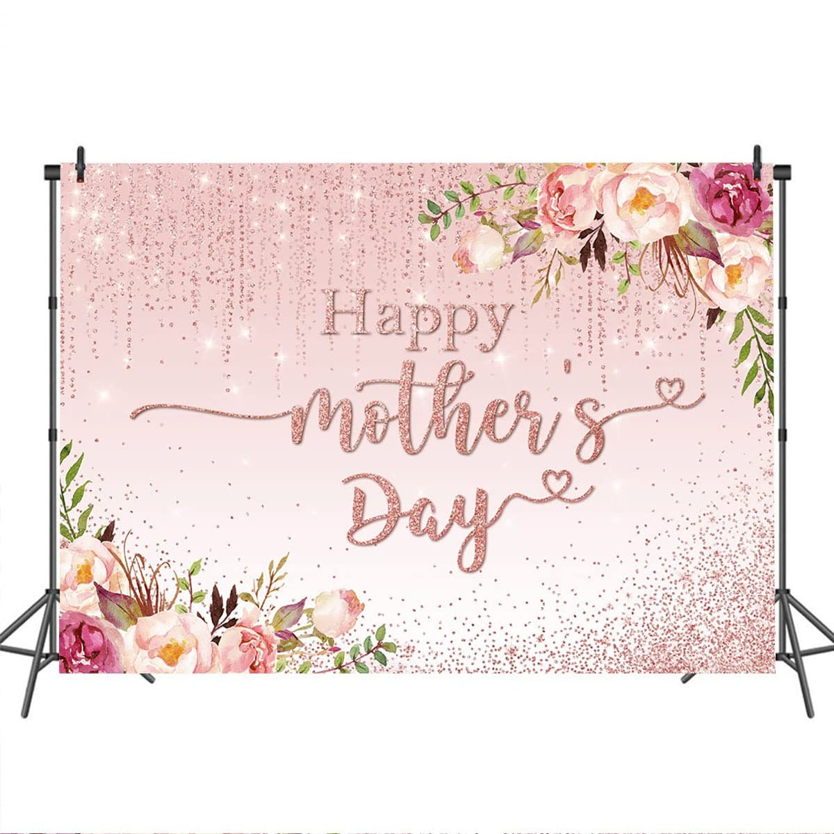Happy Mother’s Day Backdrop Floral Golden Dots Mothers Day Birthday Photography
