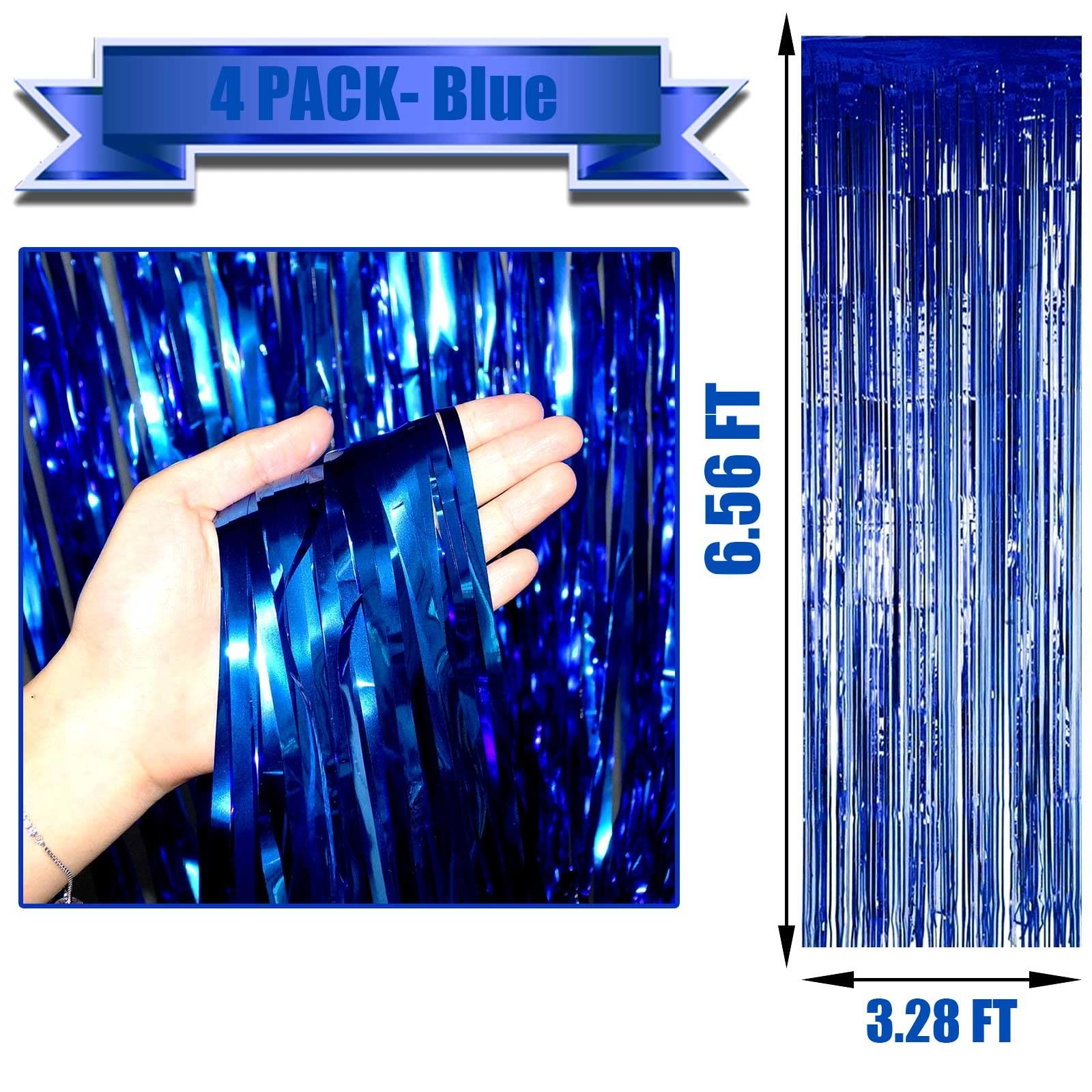 4 Pack Blue Foil Fringe Curtain Backdrop Metallic Tinsel Photo Booth Props