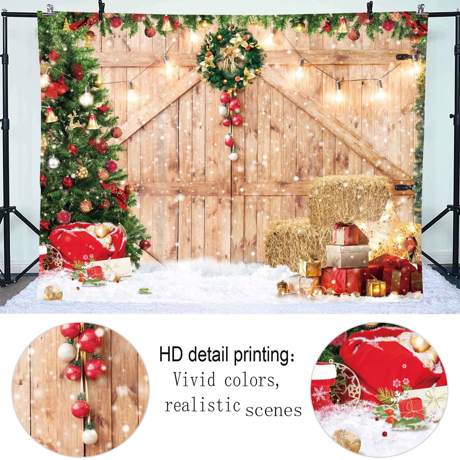 Christmas Backdrop 10x8ft Soft Fabric Rustic Barn 10ft by 8ft, Random color