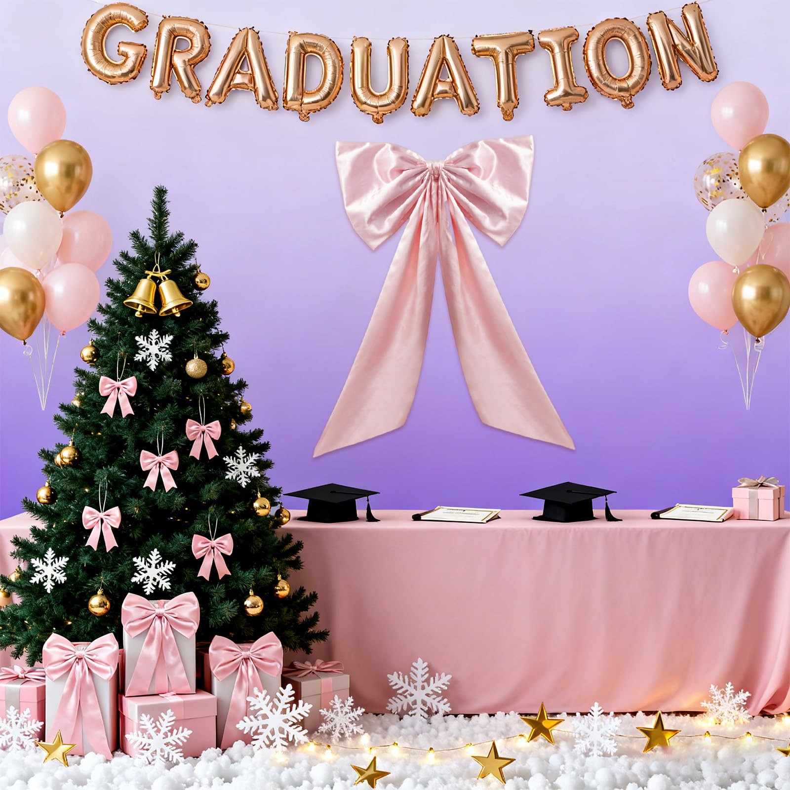 2 PCS Large Pink Bow Decoration For Backdrop Satin Ribbon Tie 25.6×41.3 Inch