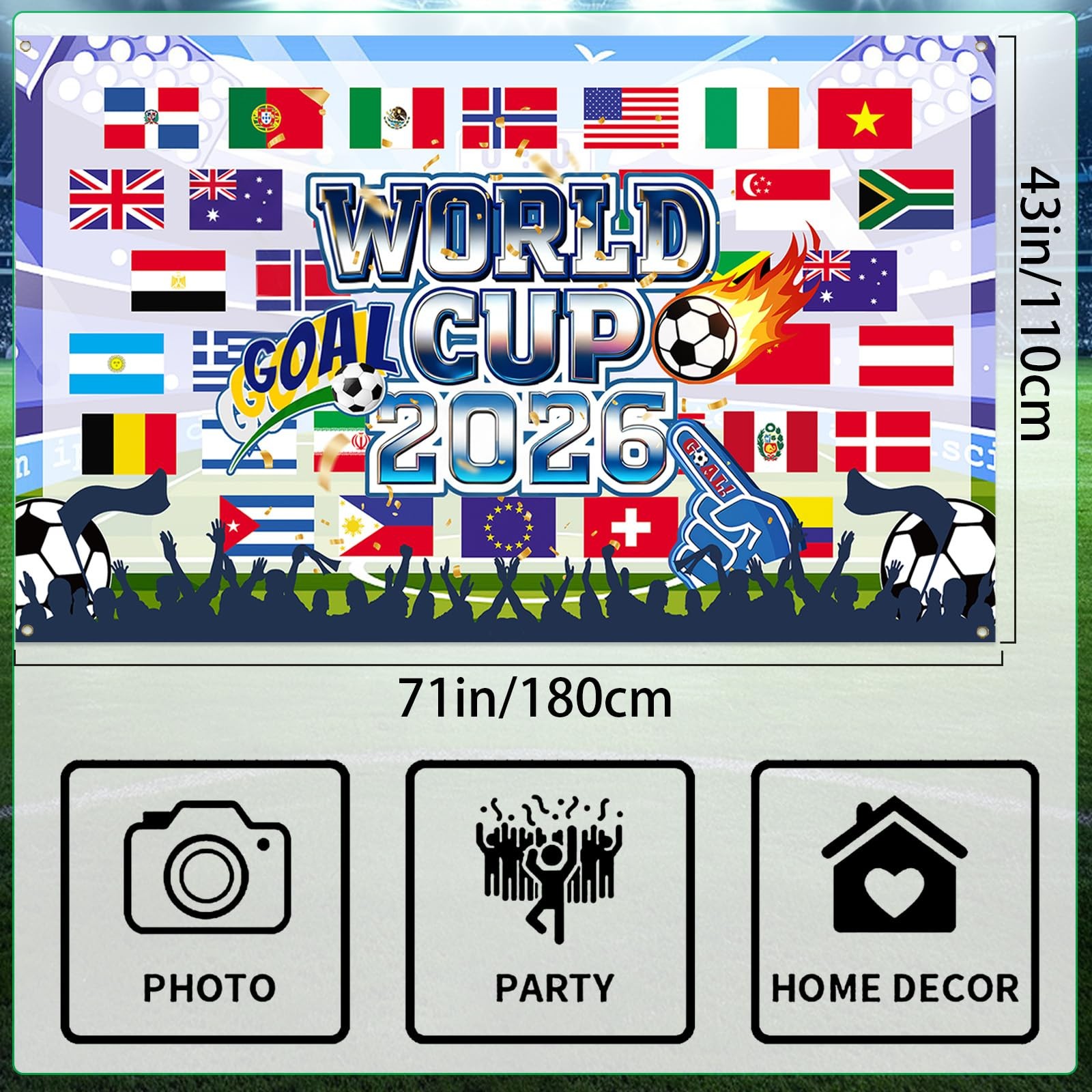 World Cup Football 2026 Tournament World Cup Backdrop 43×71 Inch World Cup Part