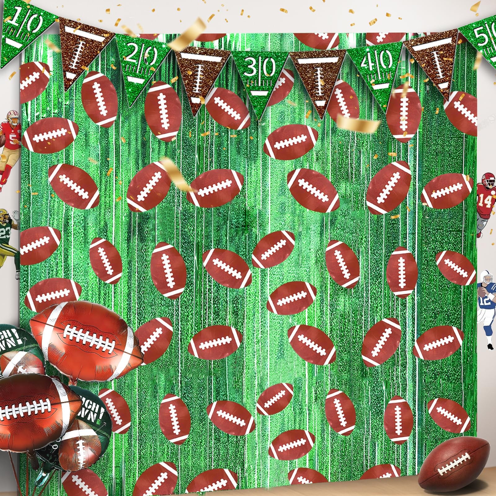 2 PCS Football Party Birthday Decor Foil Fringe Curtain Backdrop Photo Props
