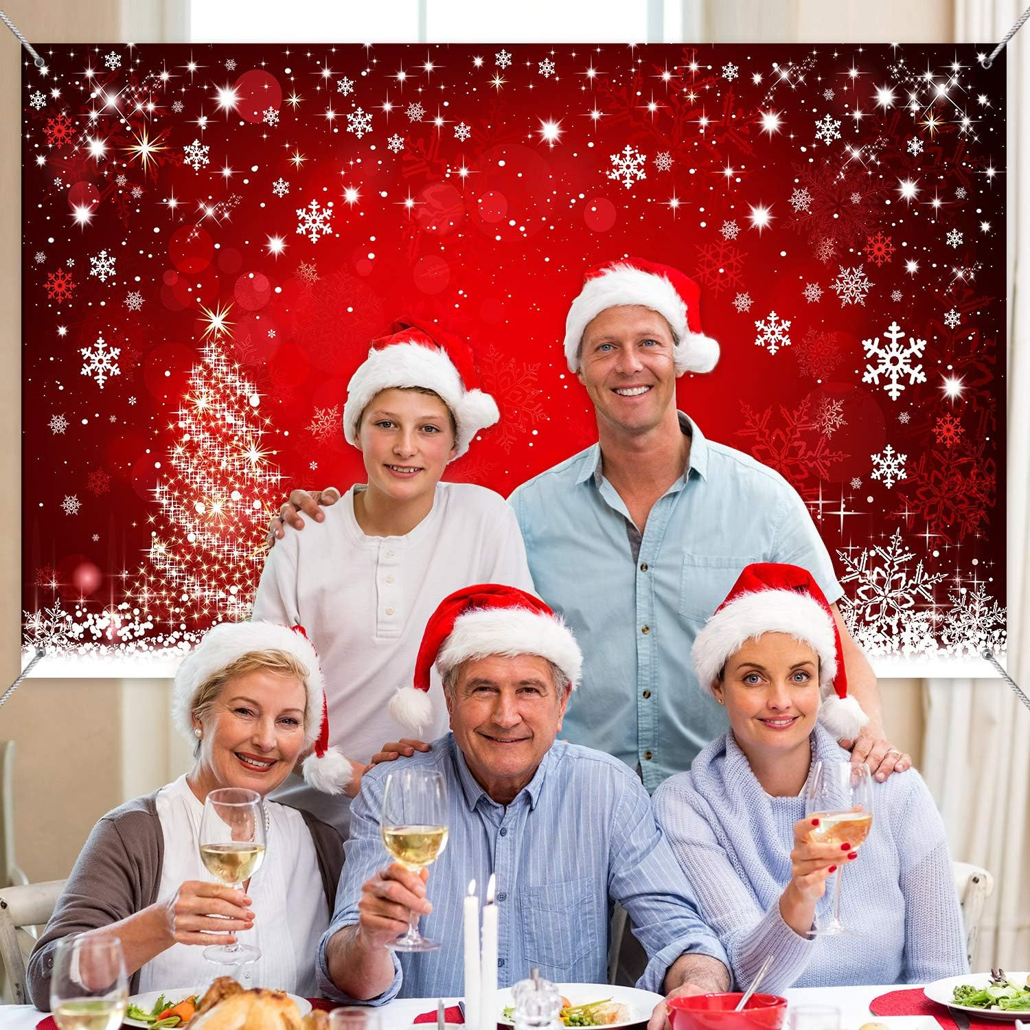 Red Christmas Backdrop 72.8×43.3 in Snowflake Tree Winter Party Photo Props Pack