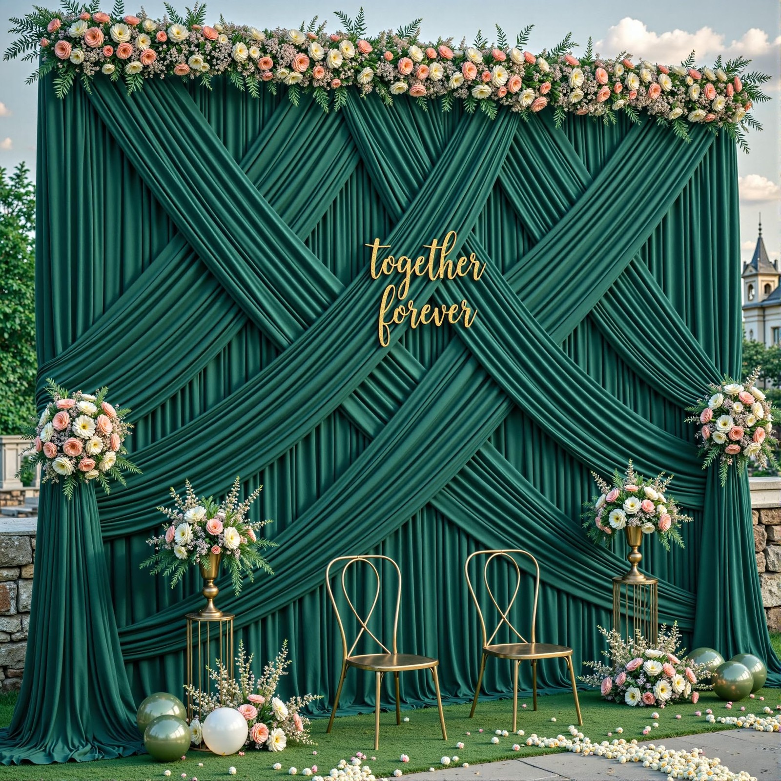 10 Panels Hunter Green Backdrop Curtains W4′ x H10′(10 panels),