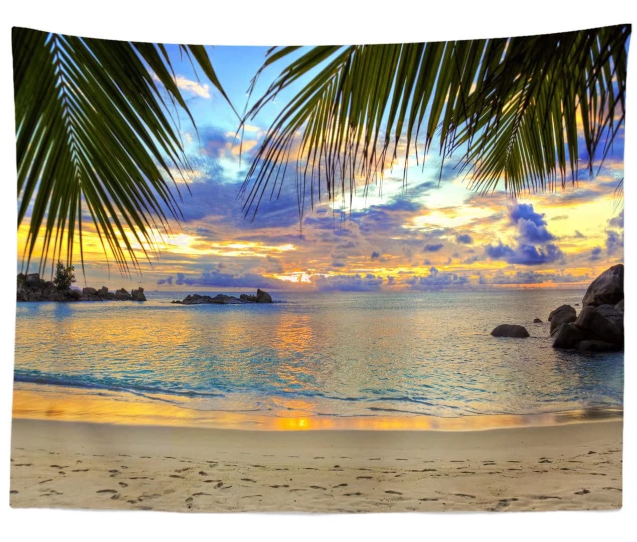 Sunset Beach Backdrop 7x5ft Fabric Summer Tropical Sea Palm Tree Hawaii Scene…