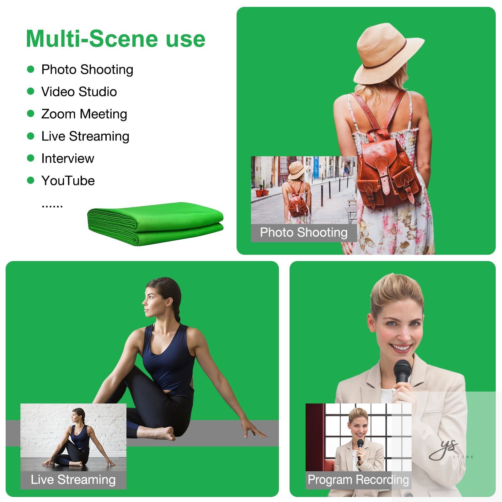 12 X 10 FT Large Green Screen Backdrop for Photography, GreenScreen Background