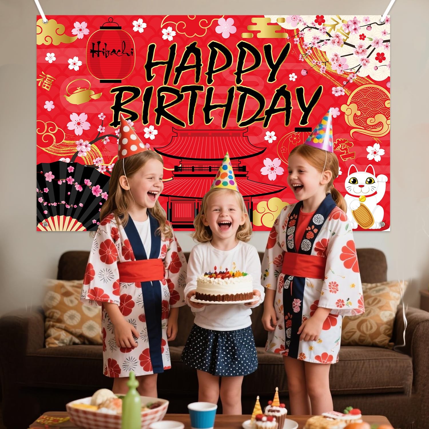 Hibachi Happy Birthday Backdrop Japanese Party Photo Background 71×47 In