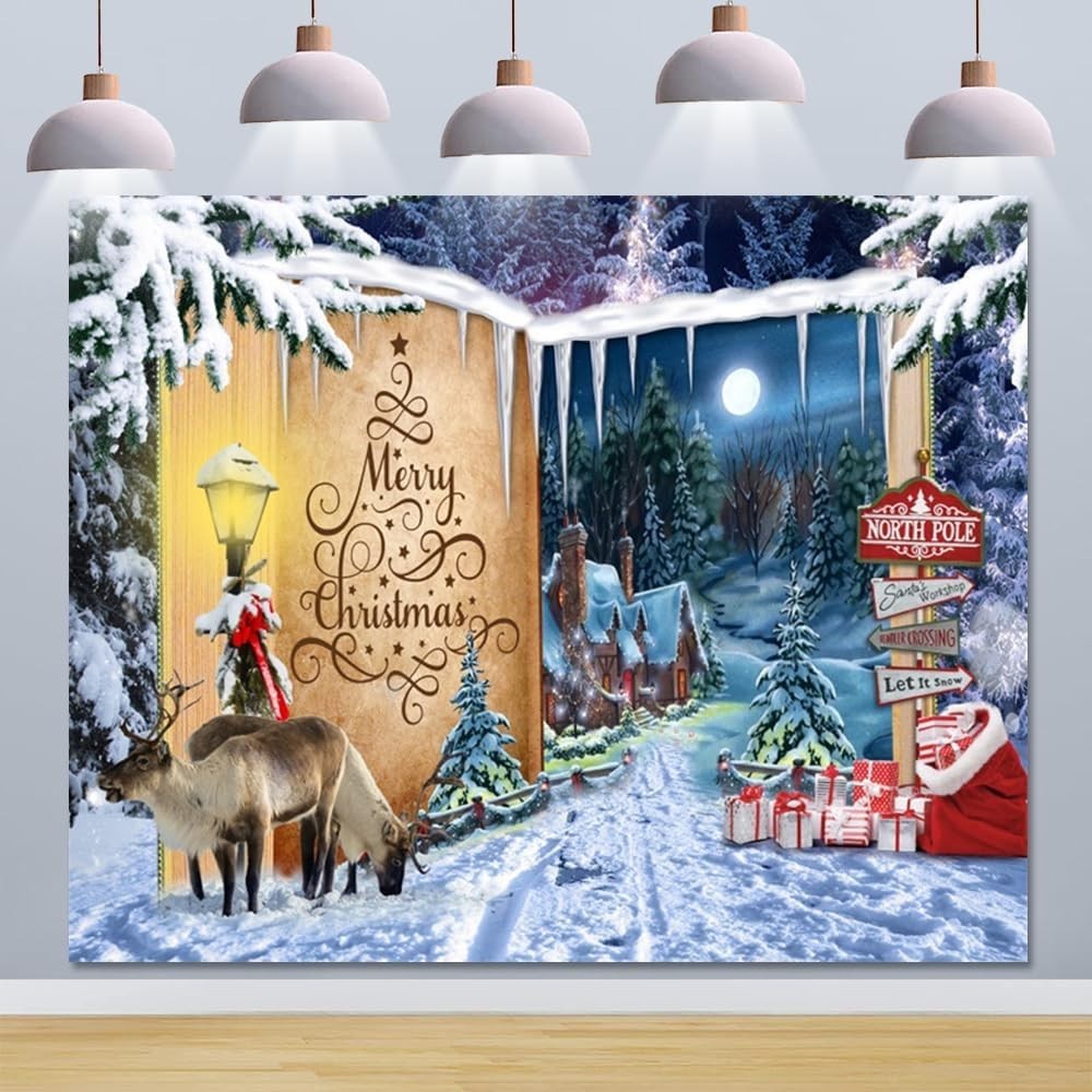 Winter Wonderland Christmas Backdrop 10X8Ft North Pole Forest Fairy Story Book S