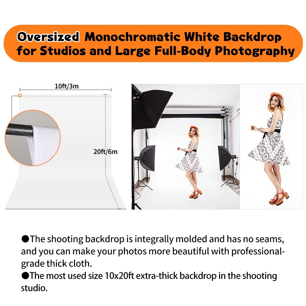 White Backdrop for Photoshoot, 10×20 ft Large Photo Backdrop Curtain for Phot…