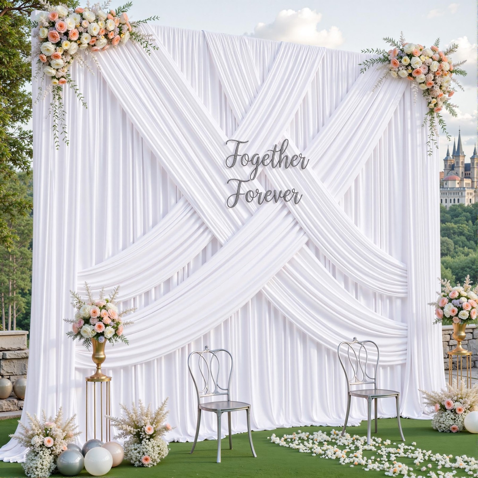 10 Panels White Backdrop Curtains – Wrinkle Free W4′ x H10′(10 panels),