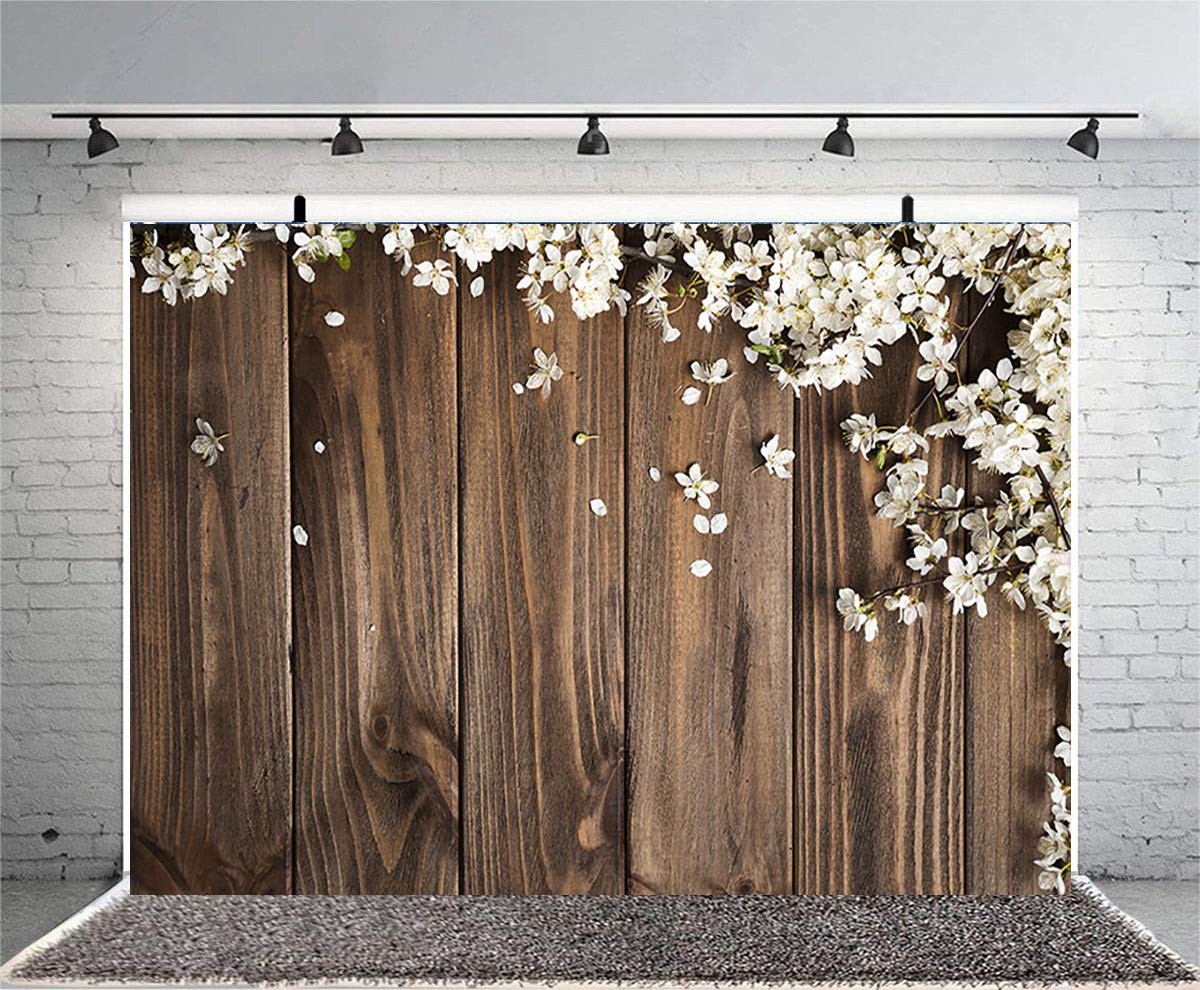 7x5ft Rustic Floral Wood Photo Backdrop White Flower Retro Prop WP093