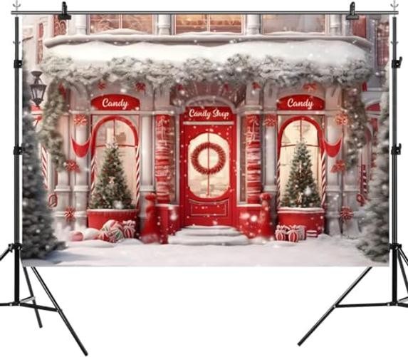 Christmas Candy Shop Backdrop – Winter Snow Scene – Merry Christmas 8x6ft