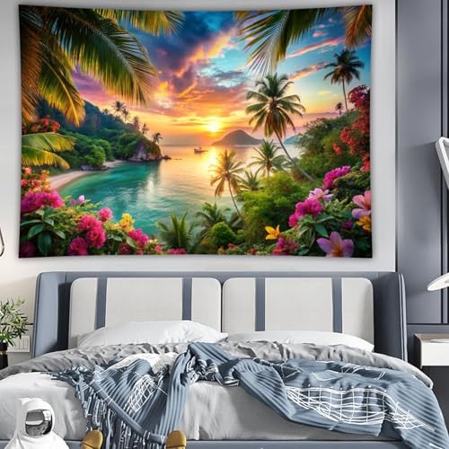 TNDEA Summer Beach Tapestry,Hawaiian Beach Party 48″L x 36″W Seascape