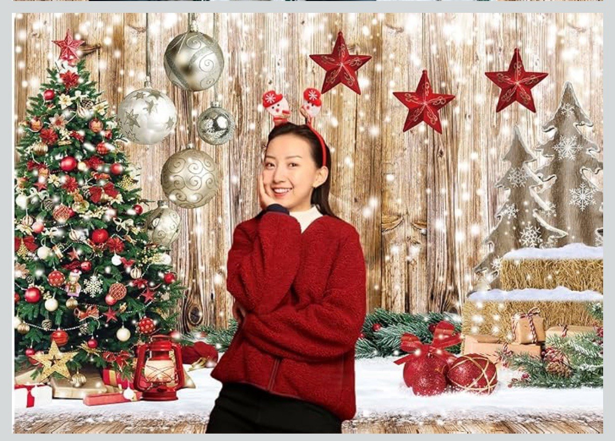10’X10ft. Rustic Christmas Family photo Background backdrop- Snow, Tree, Gifts