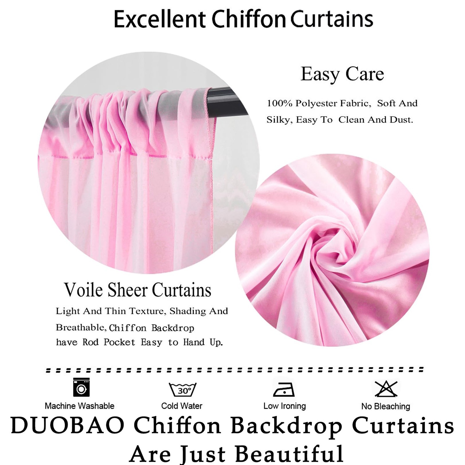 DUOBAO Pink Chiffon Backdrop Curtain-2 Panels 29×120-Inch Wedding Draping Beach