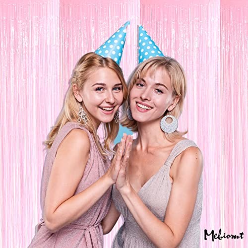 4 Pack Fringe Curtain Backdrop, 3.2Ft x 6.6Ft Pink Metallic Tinsel Macaron Pink
