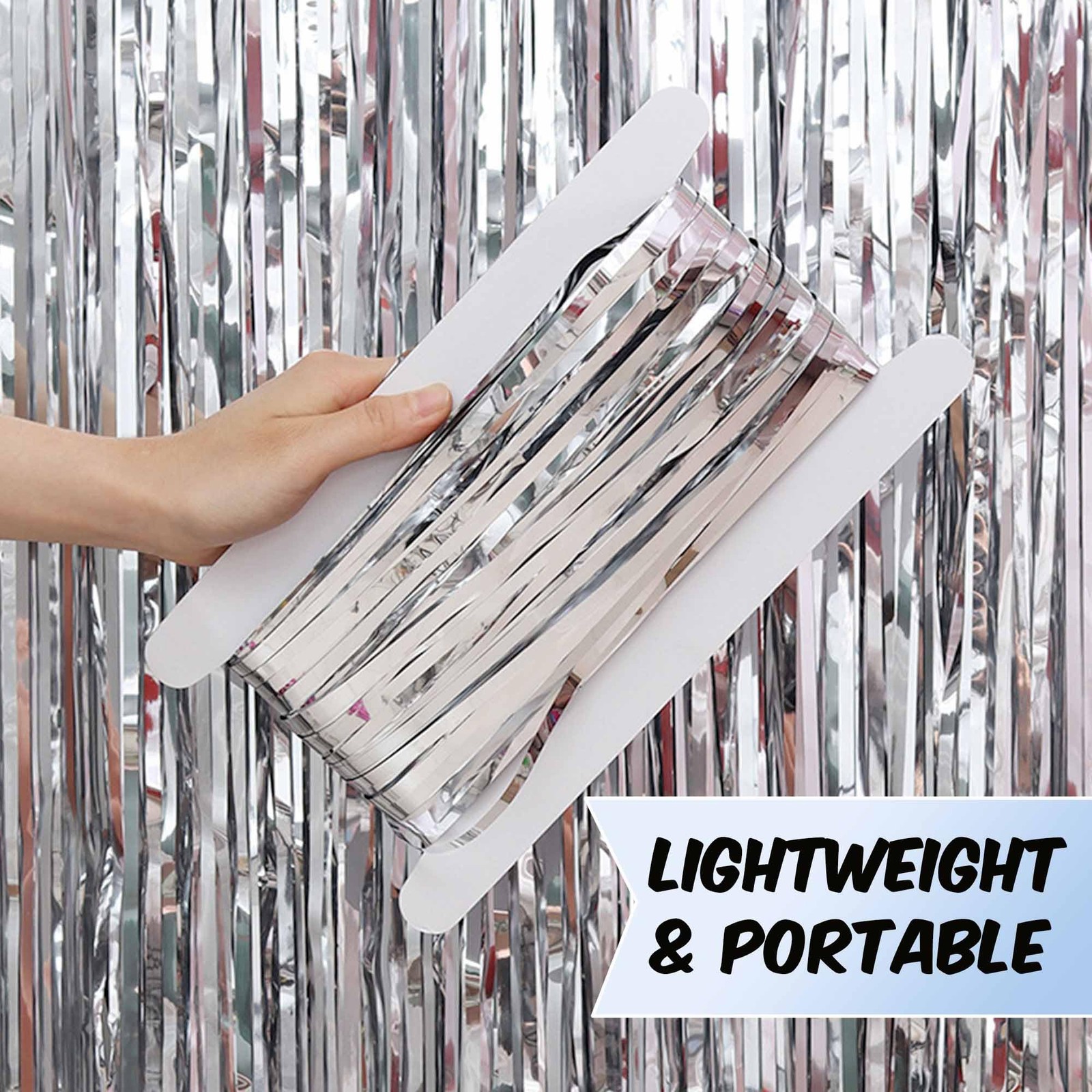 3 PCS Silver Foil Fringe Curtains Backdrop 3.28×8.2 Ft Metallic Tinsel Party