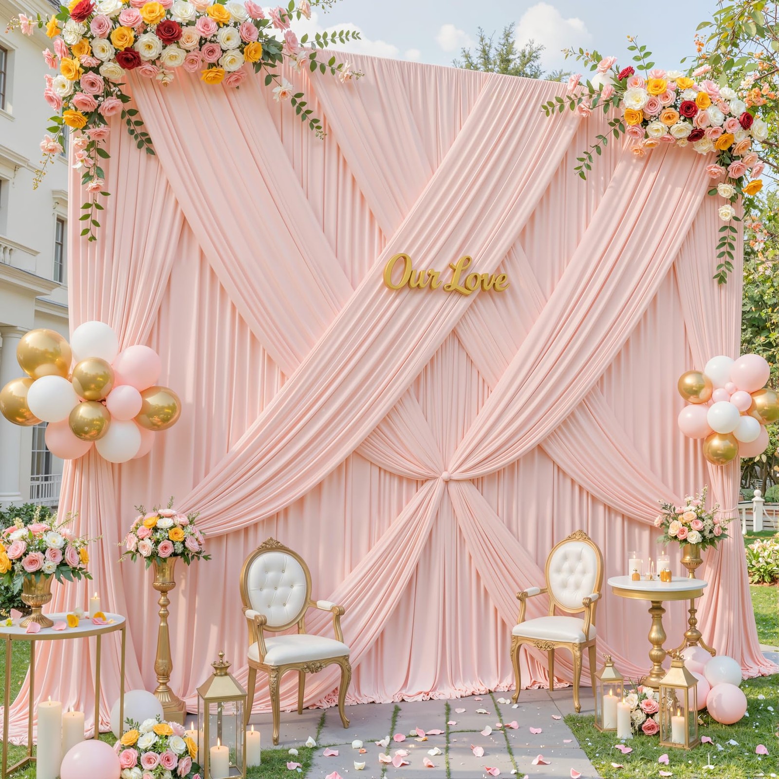 10 Panles Pale Pink Backdrop Curtains – W4′ x H10′(10 panels),