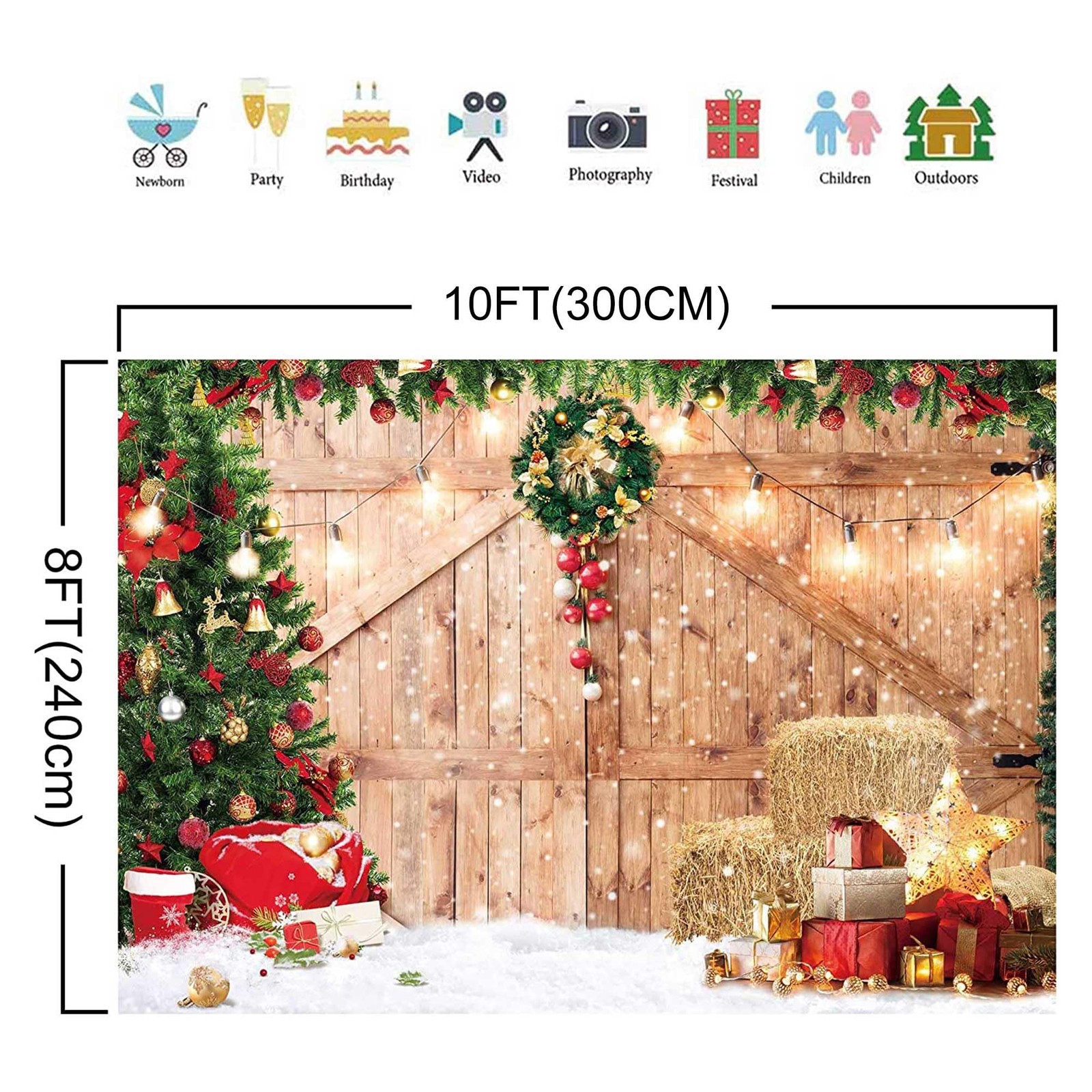 Christmas Backdrop 10x8ft Soft Fabric Rustic Barn 10ft by 8ft, Random color