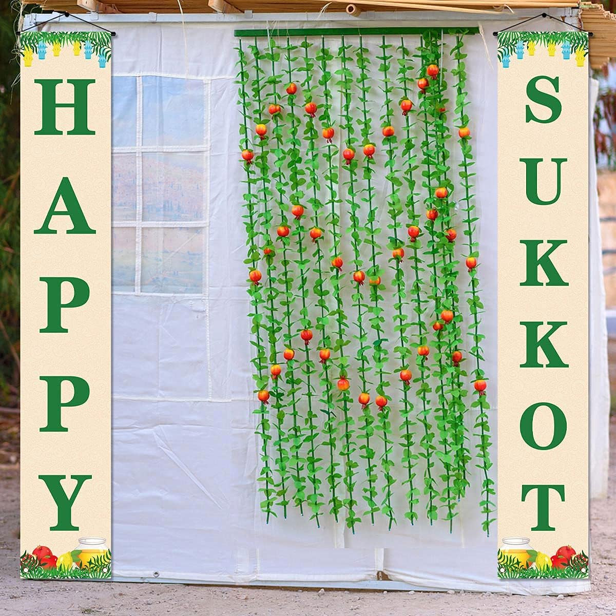 Happy Sukkot Porch Banner Sukkah Etrog Jewish Holiday Celebration Front Door Sig