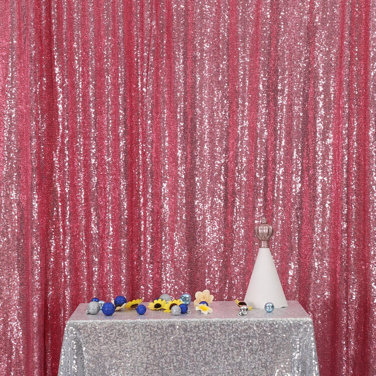 6x8Ft Fuchsia Pink Sequin Glitter Backdrop Photography Curtains Party Decor